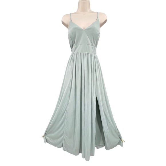 Azazie Kiri Maxi Dress Woman C M Green Agave Formal Bridesmaid Empire Gown Slit - Picture 1 of 15